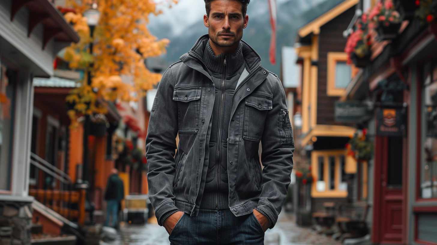 Grey denim jacket mens outfit online