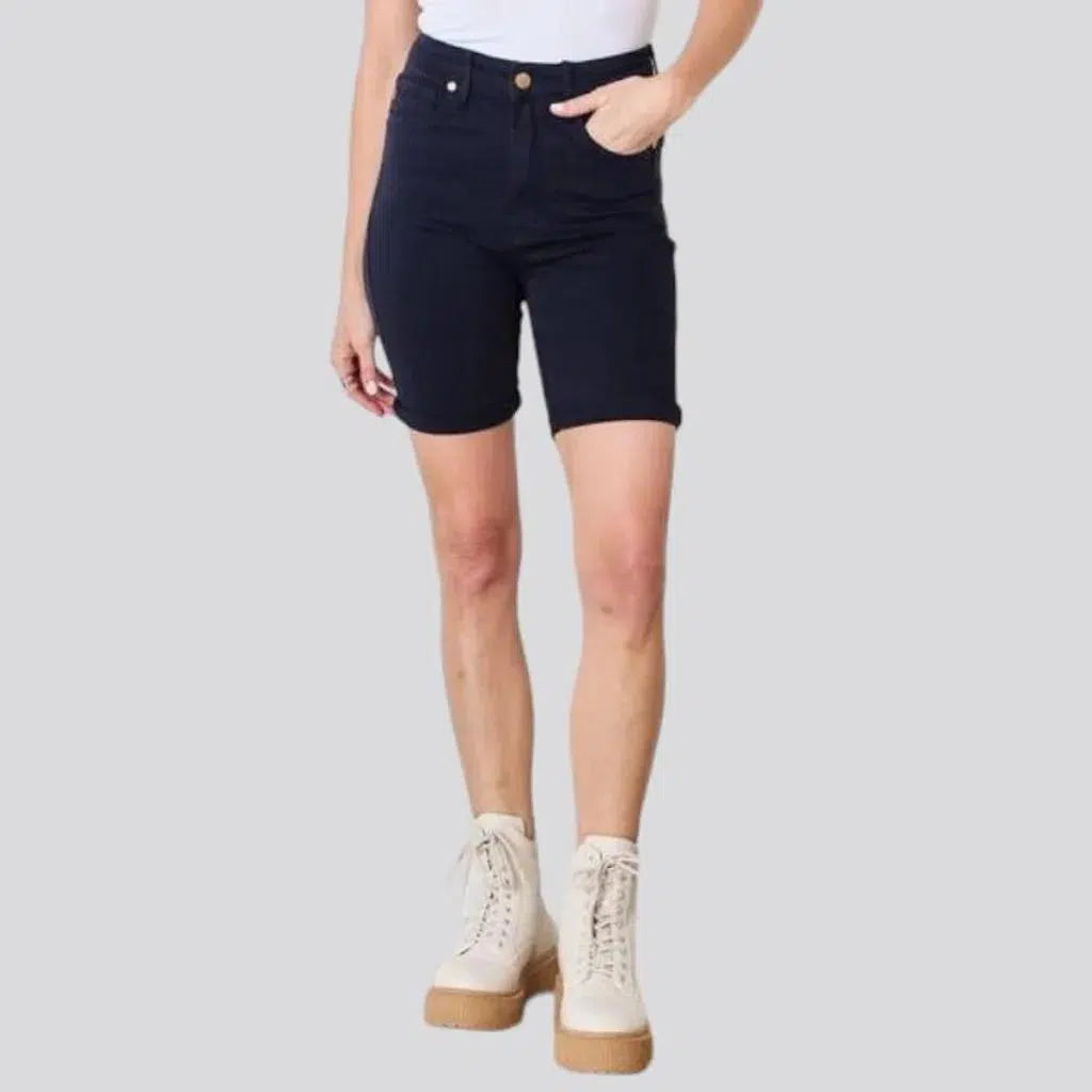 Navy monochrome jean shorts
 for women