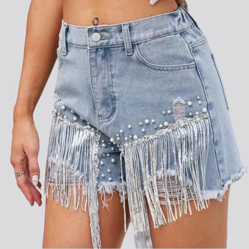 Embellished light-wash jean shorts
 for ladies