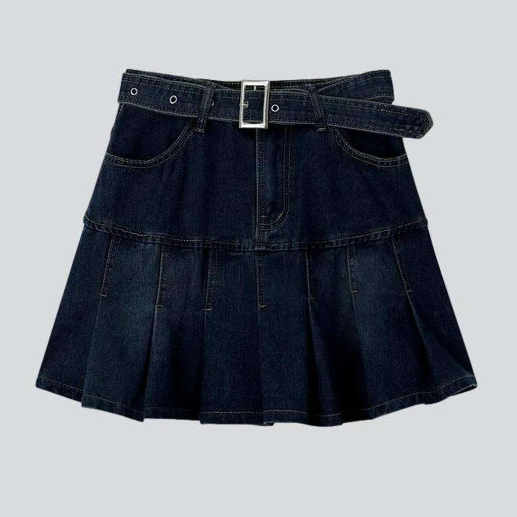 Dark Blue Denim Skater Skirt Jeans4you.shop