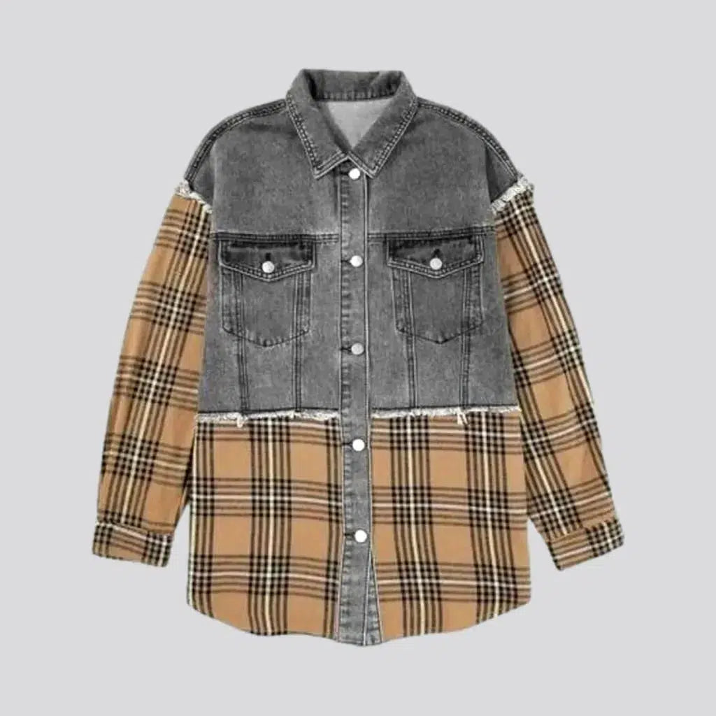 Oversized checkered denim jacket
 for ladies | Jeans4you.shop