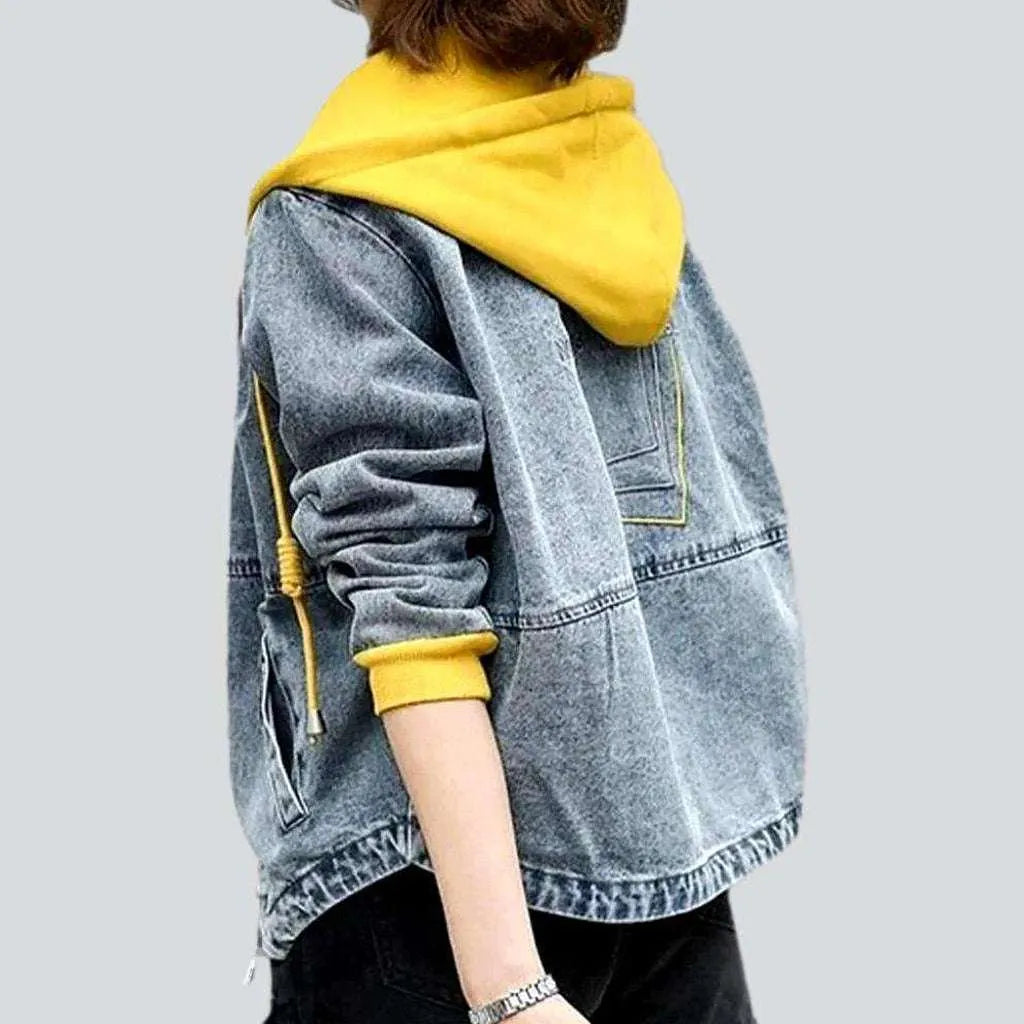 Yellow Hoody Embroidered Denim Jacket Jeans4you.shop