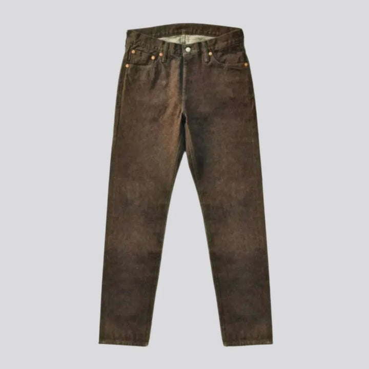 Tapered color self-edge jeans