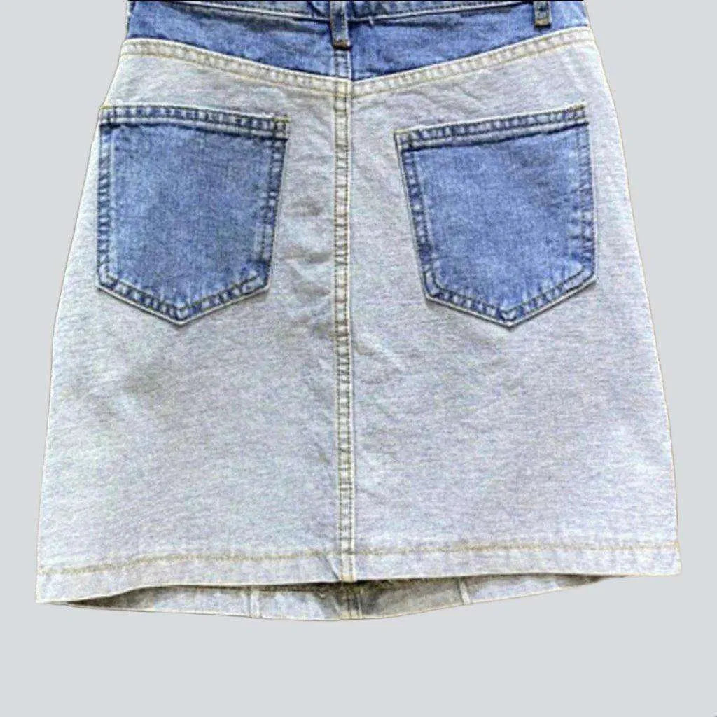 Double waistband layered denim skirt