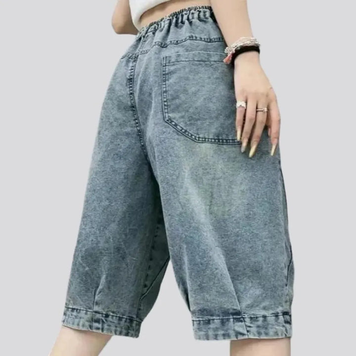 Sanded baggy jeans shorts
 for ladies