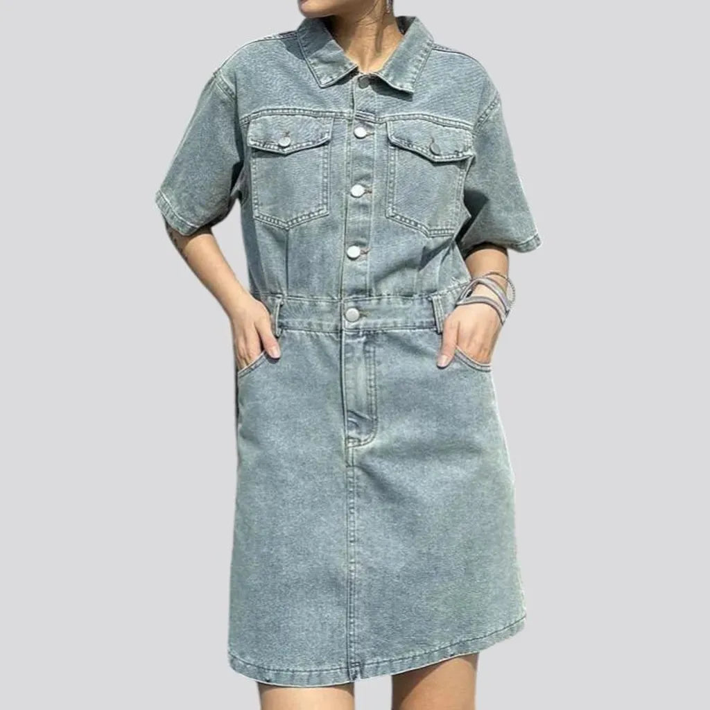 Short-sleeve street denim dress
 for ladies