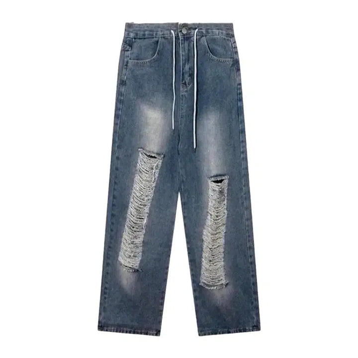 Medium-wash distressed jeans
 for men
