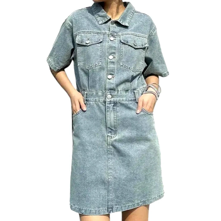 Short-sleeve street denim dress
 for ladies
