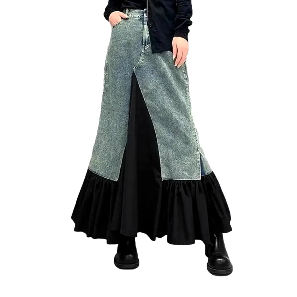 Vintage mixed-fabrics women's jean skirt