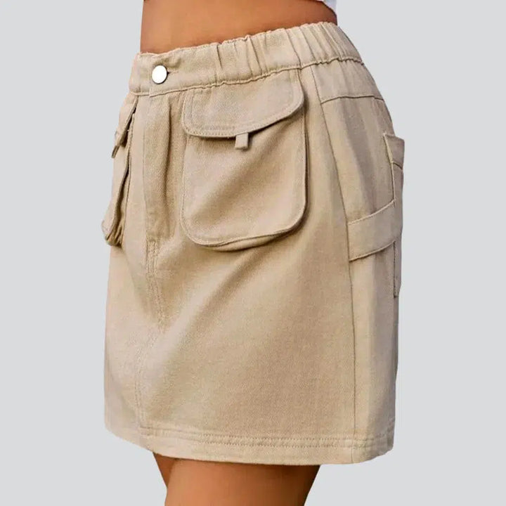 High-waist cargo women's denim skirt