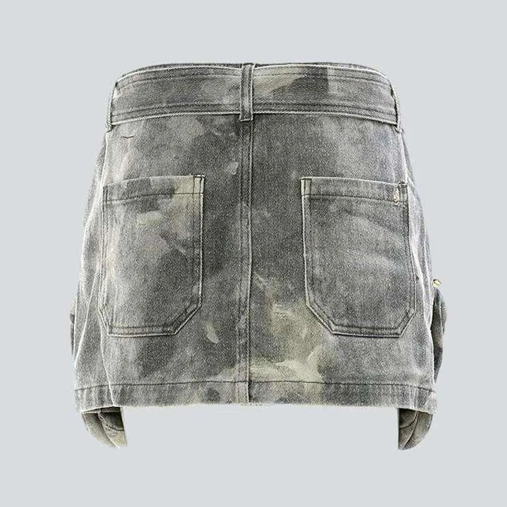 Grey camouflage print denim skirt