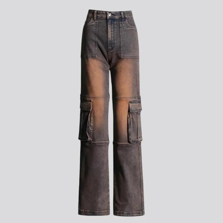 Vintage pattern cargo fit jeans for ladies