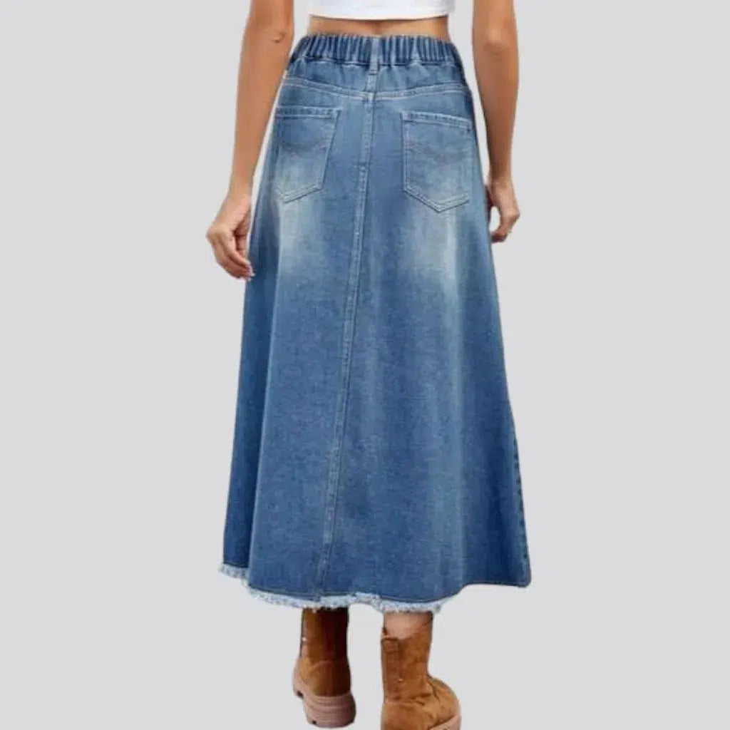 Raw-hem long women's jeans skirt