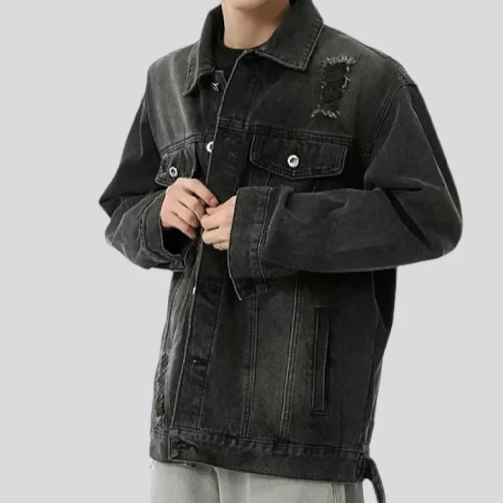 Distressed oversized men's denim jacket