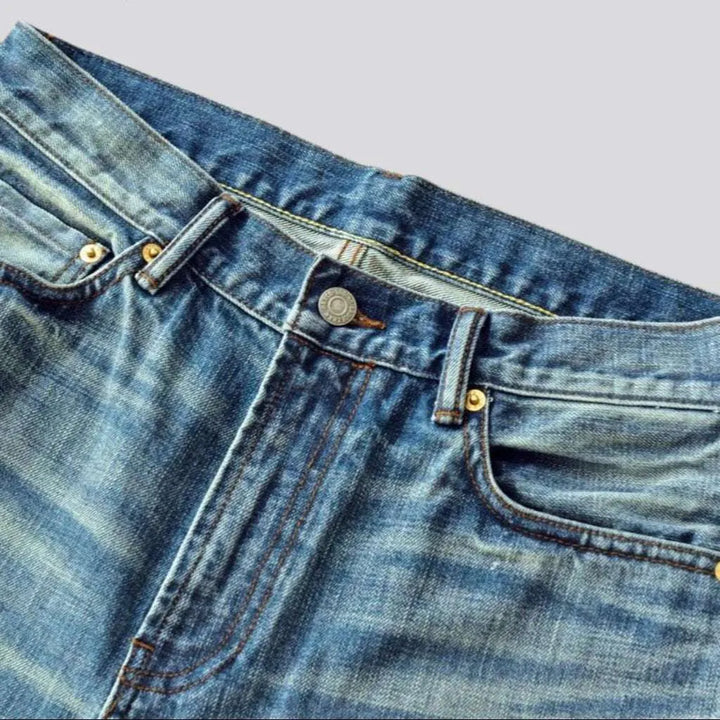 Sanded whiskered selvedge jeans