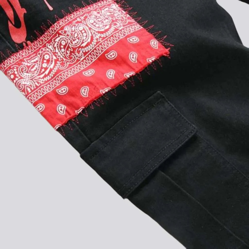 Painted men's cargo-pocket jeans
