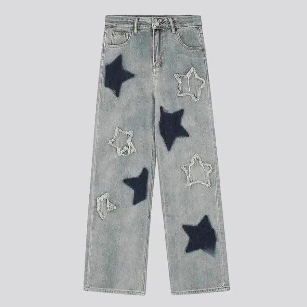 Baggy embroidered jeans
 for women