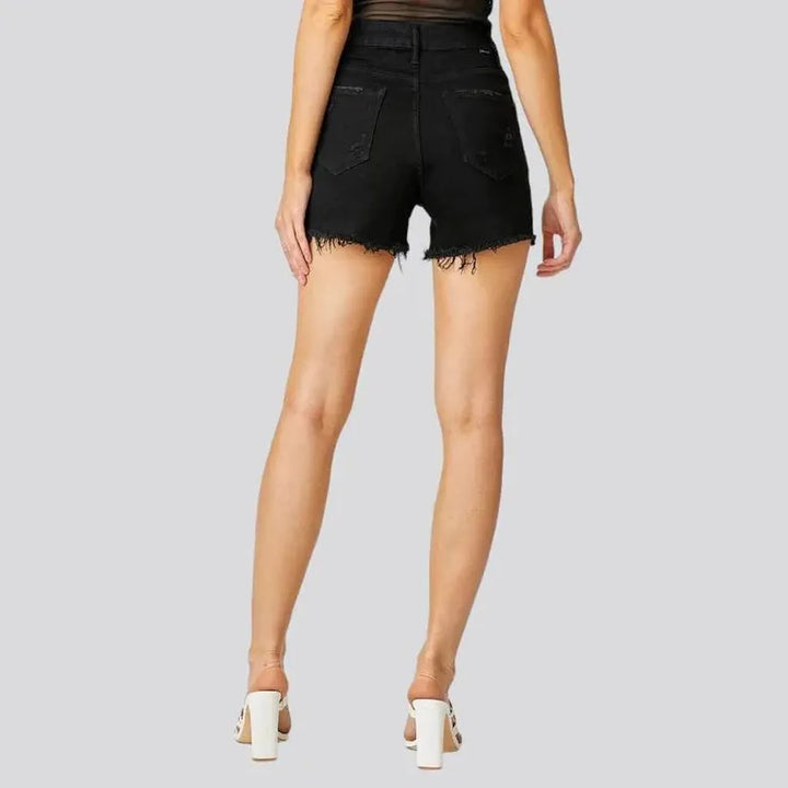 Black high-waist jean shorts
 for ladies