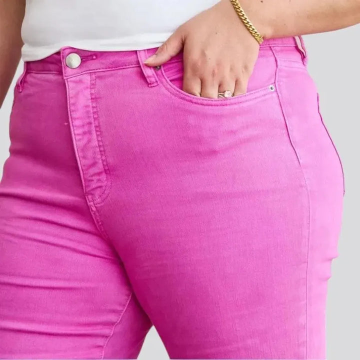 Cutoff-bottoms women's color jeans