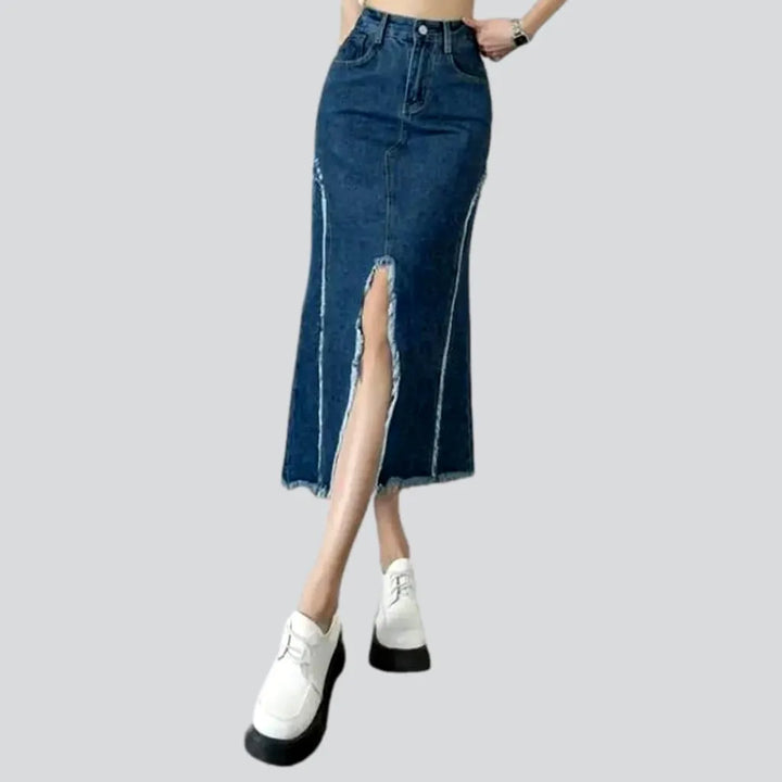 Distressed women's jean skirt