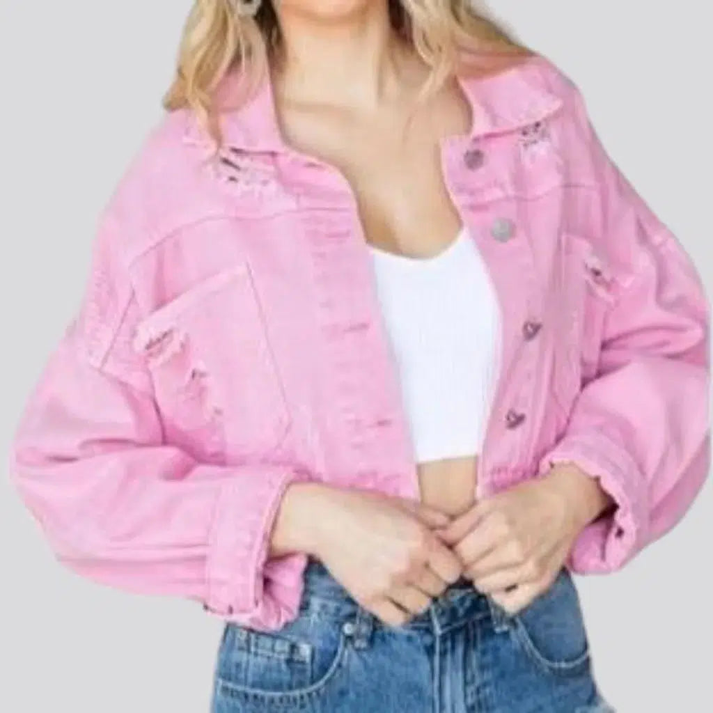 Pink boho women's jean jacket
