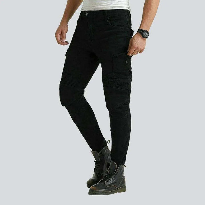 Black cargo men's biker jeans