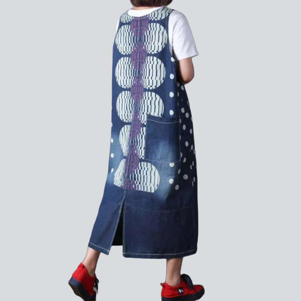 Bubble print long denim dress