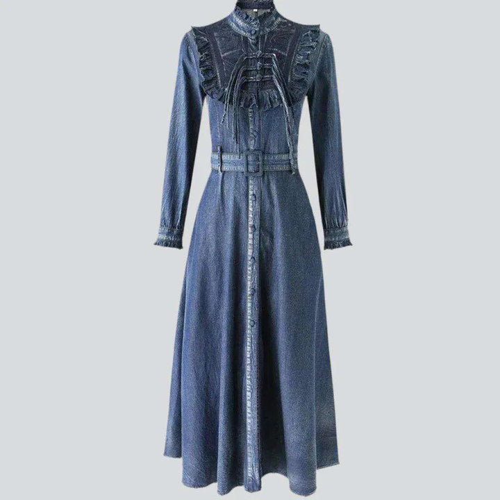Vintage chest embroidery denim dress