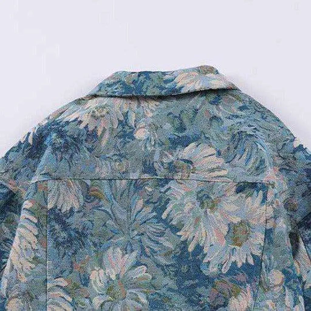 Flower print women's denim jacket