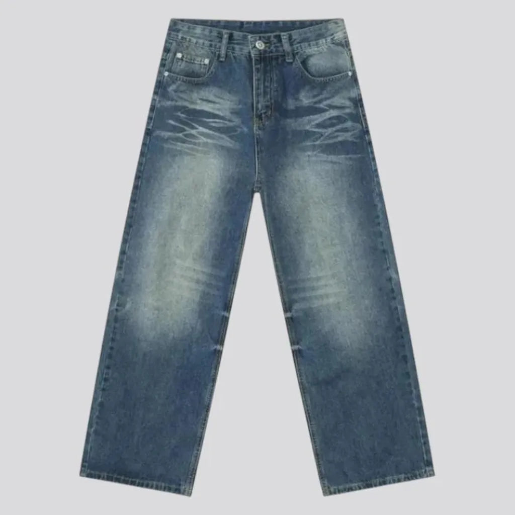 Whiskered baggy men's jeans