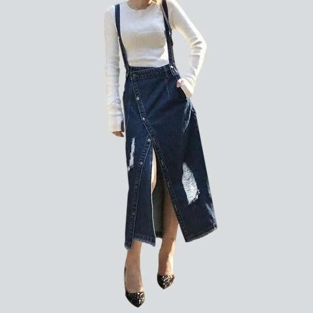 Stylish asymmetric long denim skirt