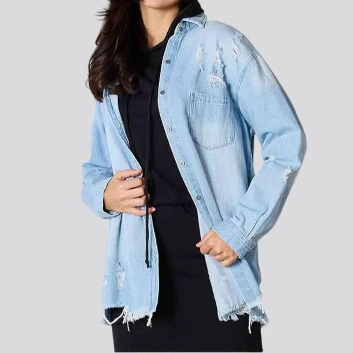 Grunge shirt-like denim jacket
 for ladies