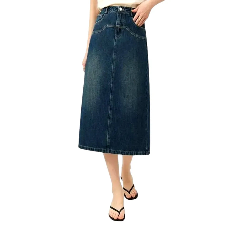 Monochrome High Rise a Line Denim Skirt - Dark Blue