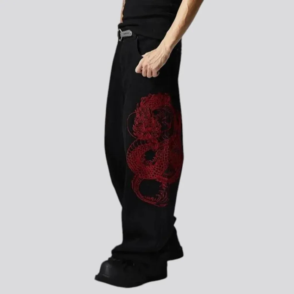 Baggy fit embroidered street men's jeans