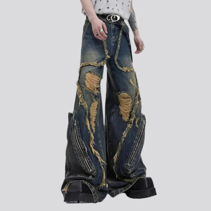 Boho grunge distressed men's jeans