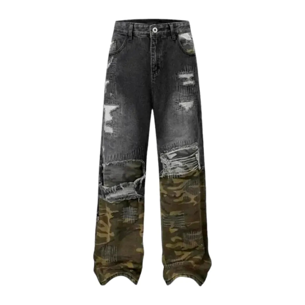 Camouflage Vintage Baggy Jeans for Men - Black