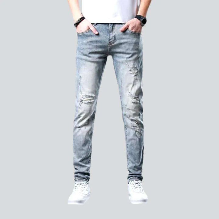 Grunge men's mid-waist jeans
