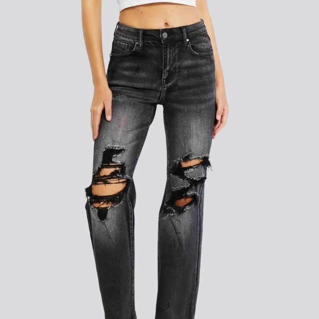 Sanded straight jeans
 for ladies
