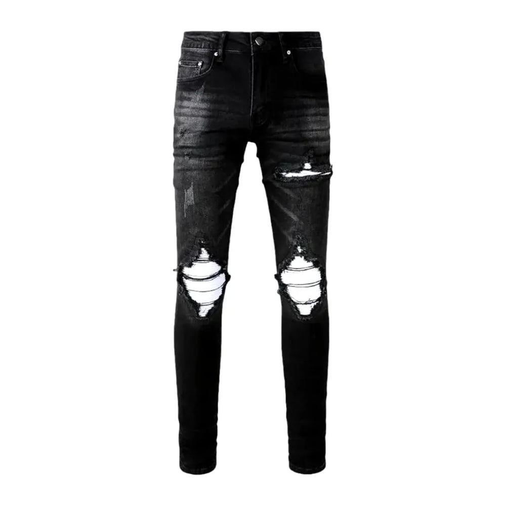 Skinny Fit Distressed Vintage Men's Jeans - Black