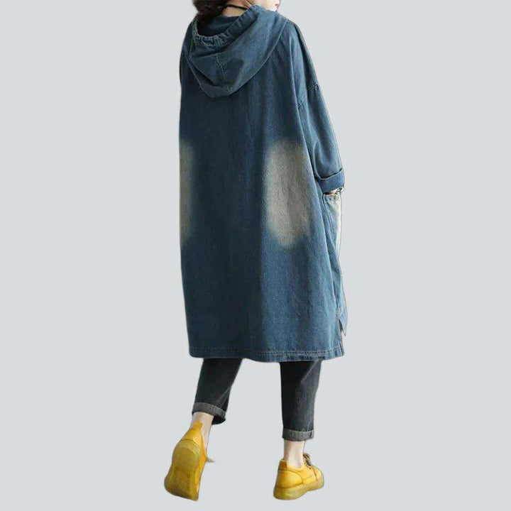 Sanded hooded women's denim dress
