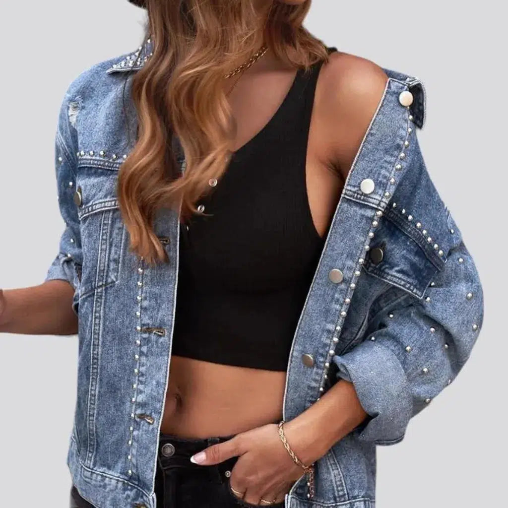 Embellished oversized jeans jacket
 for women