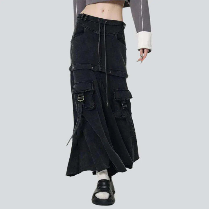 Detachable denim skirt with drawstrings