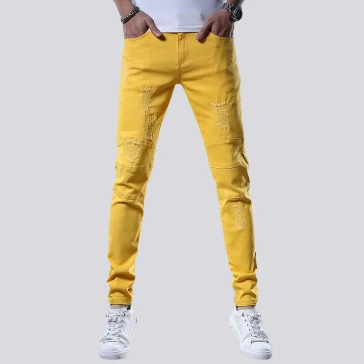 Torn-color jeans for men