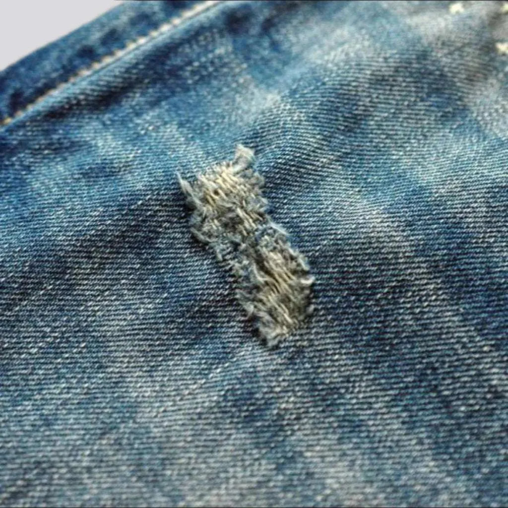 Sanded ripped knees selvedge jeans
 for men