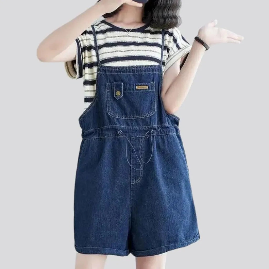 Stonewashed baggy jeans romper
 for women