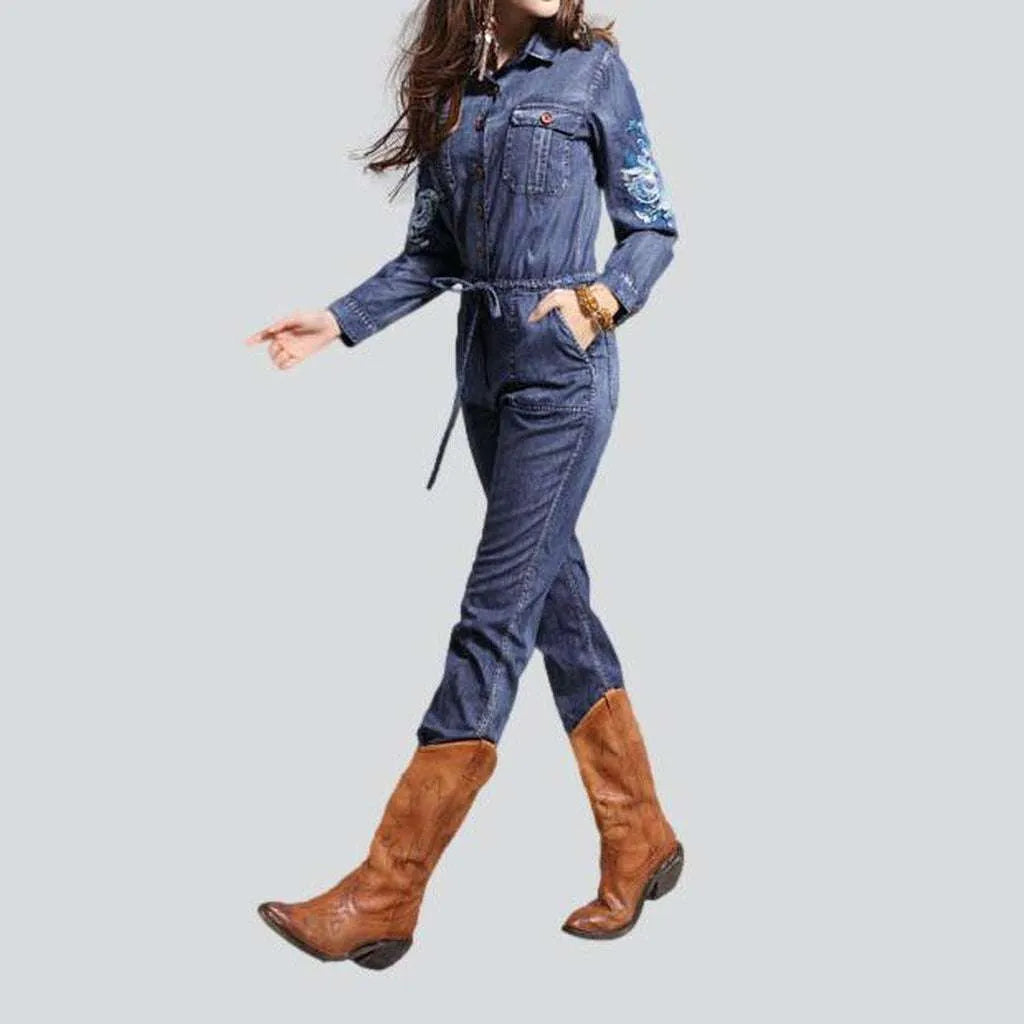 Embroidered women's denim overall
