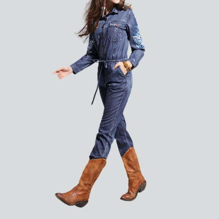 Embroidered women's denim overall