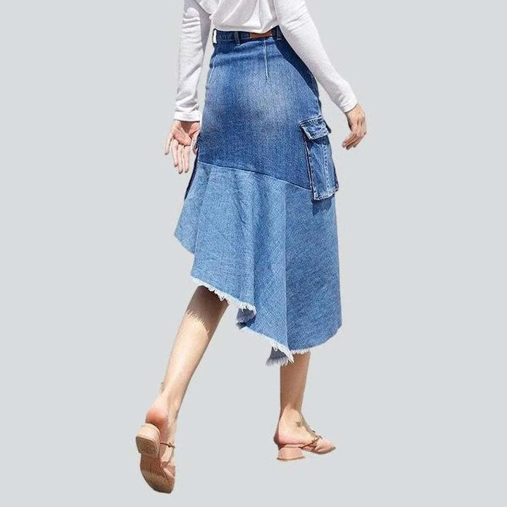 Asymmetric cargo women's denim skirt