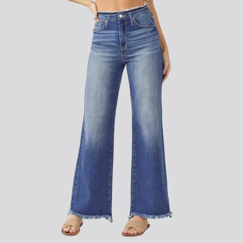 Raw-hem whiskered jeans
 for women