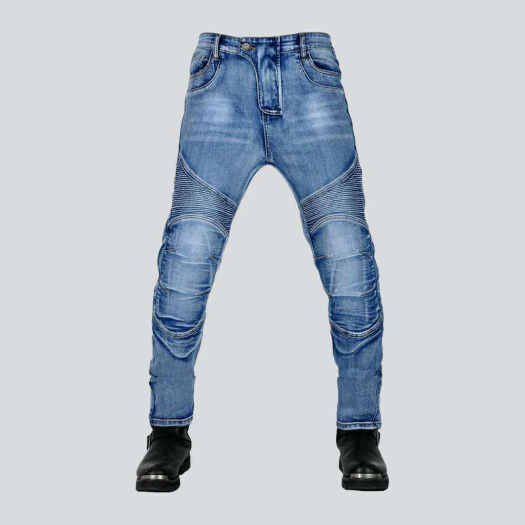 Whiskered men's biker jeans